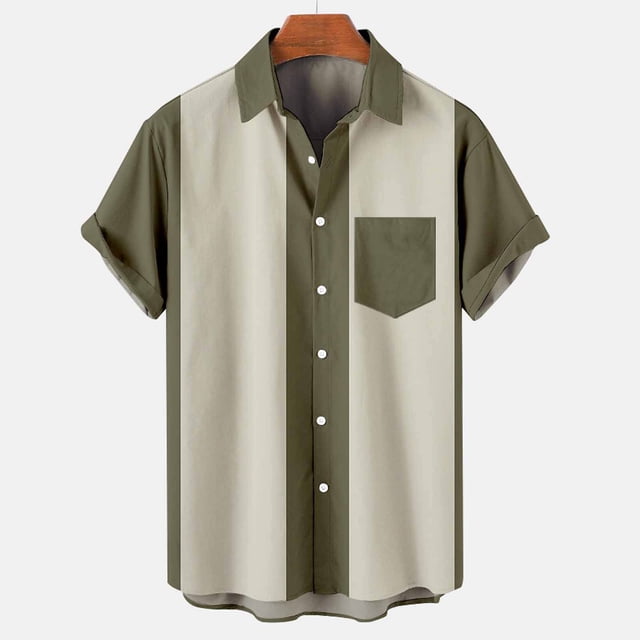 Dvkptbk Chemise Blouse Décontractée pour Homme à Boutons Imprimés avec Poche, Col Rabattu, Manches Courtes