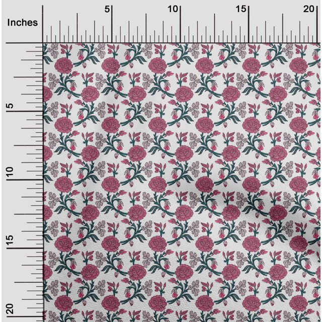 oneOone Cotton Cambric Fabric Leaves & Floral Block Print Sewing Fabric BTY 56 Inch Wide