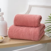 Corals Fleece Towel Set - Soft & Absorbent Two-Piece Bath & Face Towel, Premium Polyester, Pink, JKODE