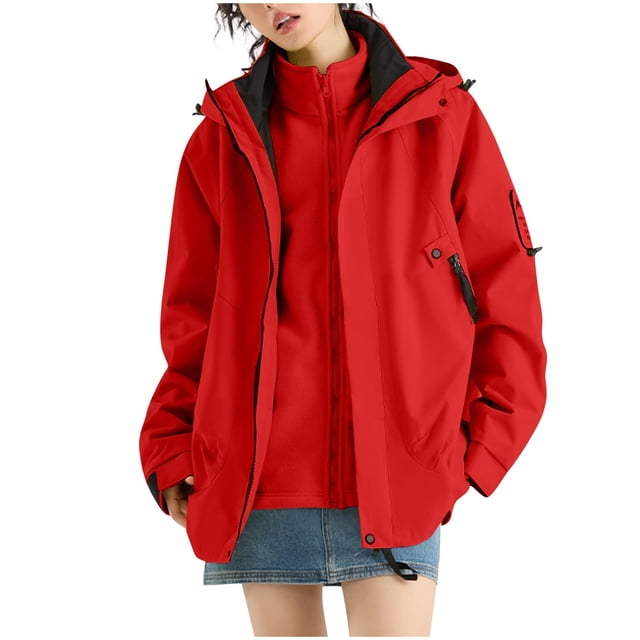 WRKEKC Imperméable Coupe-Vent à Capuche pour Femme Respirant à Manches Longues avec Poches Zippées pour Randonnée en Plein Air Tenue Décontractée Rouge TTG