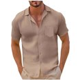 thumbnail image 2 of EOYWHK Chemise en Lin pour Hommes Manches Courtes Chemise Légère Boutonnée Col Rabattu Blouse M-3TG, 2 of 6