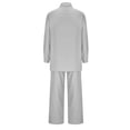 thumbnail image 4 of Women 2 Piece Linen Sets 2025 Button Up Long Sleeve Shirt Drawstring Wide Leg Pants Set Summer Outfits, 4 of 5