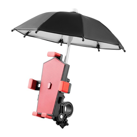 funtasica Support de Cellulaire pour Vélo, Support de Téléphone pour Moto pour Guidon, Rotation à 360 Degrés Rouge avec Parapluie