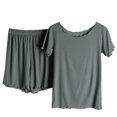 thumbnail image 1 of Yuyuzo Ensembles de Pyjamas Courts pour Femmes Manches à Volants Col Ras du Cou Hauts et Shorts Vêtements de Nuit Loungewear Doux, 1 of 7