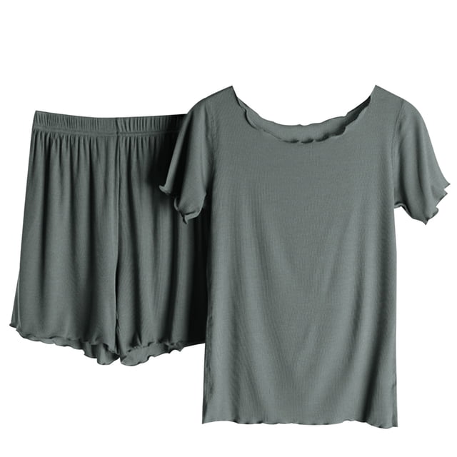 Yuyuzo Ensembles de Pyjamas Courts pour Femmes Manches à Volants Col Ras du Cou Hauts et Shorts Vêtements de Nuit Loungewear Doux