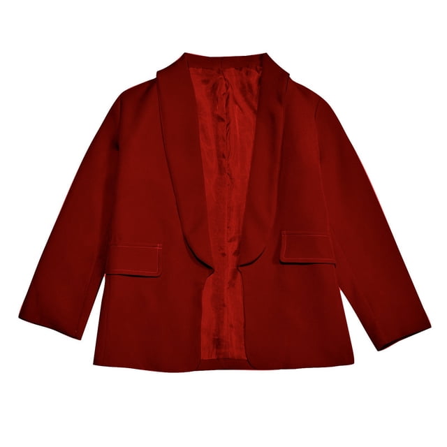 Girls Long Sleeve Shawl Formal Suit Jacket for Kids Open Front with Inner Pocket - Girls Tops Tees & Shirts