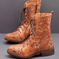 thumbnail image 4 of Cameland Women's Printed Embroidered Boots Over Feet Round Toe Chunky Ankle Boots, 4 of 4