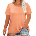 thumbnail image 2 of DDAPJ pyju T-shirts pour Femmes Grande Taille Unis Basiques d'Été Col Rond Manches Courtes Hauts Tee Unis Décontractés Blouse d'Entraînement en Solde Orange G, 2 of 4
