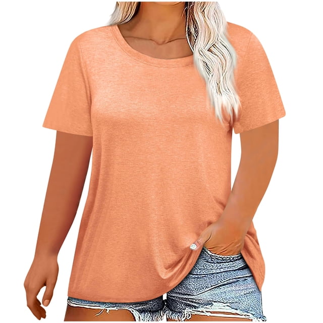 Cameland Hauts Grande Taille pour Femmes Hauts Amples Couleur Unie Col Rond Blouse à Enfiler Mode Durable Manches Courtes