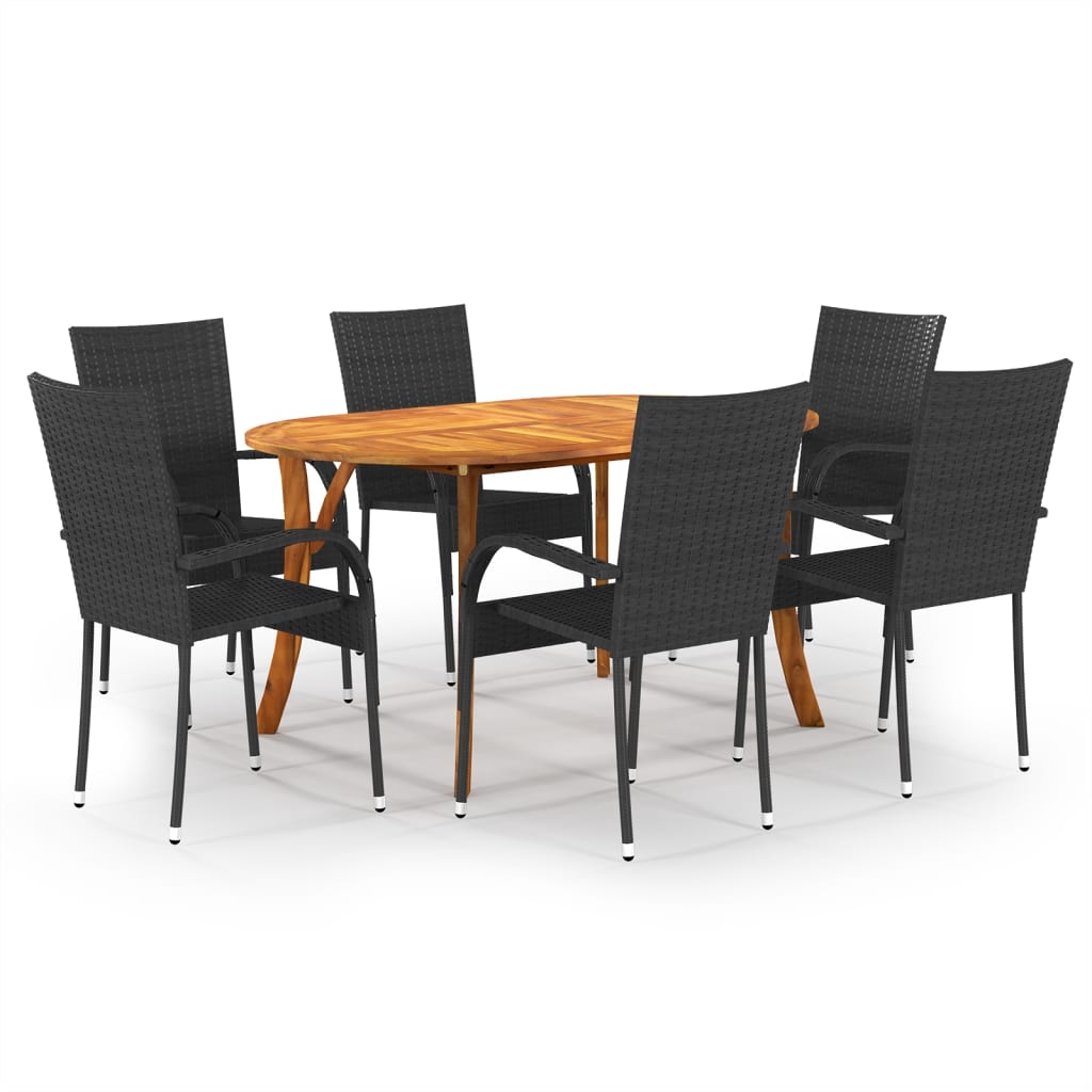 vidaXL Ensemble de Salle à Manger de Jardin 7 Pcs Noir