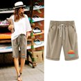 thumbnail image 2 of Birdeem Pantalons d'Été pour Femmes Imprimé Cinq Points Grande Taille Coton Lin Pantalons Décontractés, 2 of 6