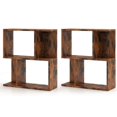 thumbnail image 1 of Costway 2 PCS 3-Tier Bookshelf Geometric Bookcase Side Table with Open Storage Display Shelf Brown, 1 of 9