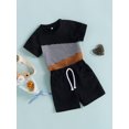 thumbnail image 3 of Fortune 2Pcs Little Boy Clothes Color Block Short Sleeve T-Shirts+Pockets Shorts 0-7 Years, 3 of 9