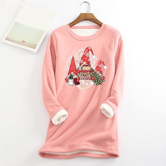 Tenues d'Hiver pour Femmes Mode Féminine Impression de Noël Manches Régulières Hiver Décontracté Vacances Manches Courtes Col Rond Chemise Hauts Tenues de Travail Décontractées pour Femmes en Solde