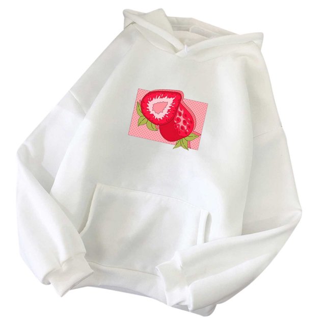 Pompotops Chandails en Molleton à Capuche pour Femmes, Imprimé Fraise, Manches Longues, Décontracté, avec Poche