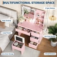 thumbnail image 3 of EDTara Vanity Desk with LED Mirror, Makeup Vanity Desk with 4 Drawers, Power Outlets, Storage Stool, Storage Shelves & Hair Dryer Holder , Adjustable 3 Lighting Modes, Makeup Vanity Set for Bedroom, 3 of 9