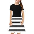 thumbnail image 2 of Liquidation Aujourd'hui Iumwxz Robe Décontractée Trapèze Robe Tunique pour Adolescentes Robe Col Ras du Cou Imprimé à Rayures Manches Courtes Robes pour Enfants Robe Ravissante pour Costume 4-14a, 2 of 7