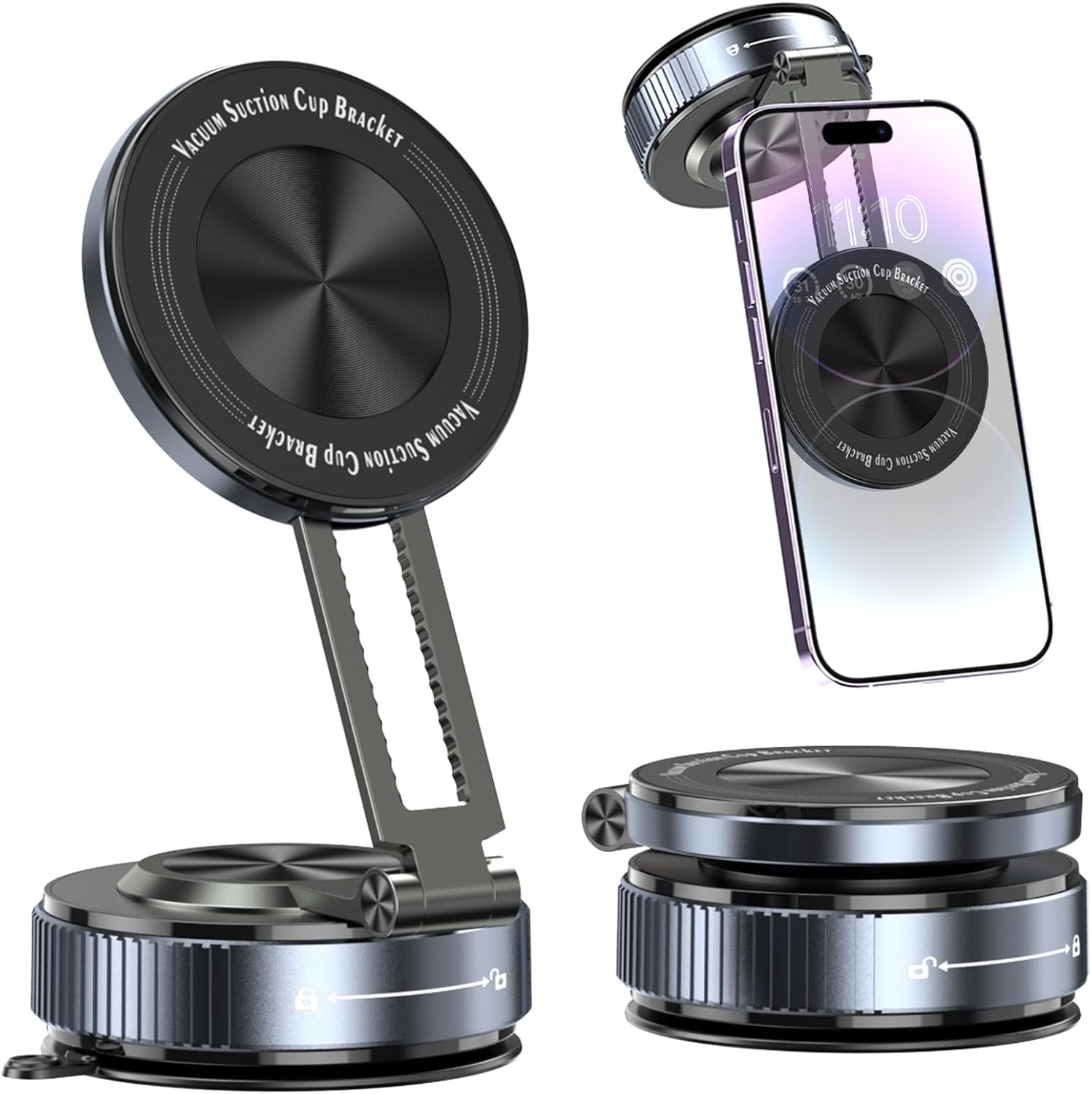 360° Adjustable Magnetic Car Phone Holder, Vacuum Magnetic Phone Holders for Car, Suction Cup Phones Mounts for Magsafe, Cell Phones Holders Compatible with iPhone 17 16 15 14 13 12 Series(Black)