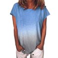 thumbnail image 3 of T-Shirt pour Femmes à Manches Courtes, Col Rond, Haut pour Femmes, T-Shirt Dégradé Rond, T-Shirt Décontracté Dégradé, Bleu Ciel, TTG, 3 of 6