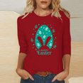 thumbnail image 2 of RKSTN Hauts de Pâques pour Femmes Tendance Pâques Printemps Été Col Rond Manches 3/4 Blouse Douce Hauts Oeufs de Pâques Mignon Lapin Imprimé Coupe Ample Hauts, 2 of 4