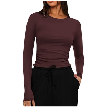 WRKEKC Womens Long Sleeve Top Solid Color Crew Neck Slim Fit Shirt for Women Daily Wear with Flattering Cut with Multiple Solid Colors