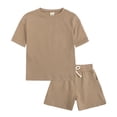 thumbnail image 1 of MIASHUI Boys Summer Tracksuit Outfits Solid Color Short Sleeve Shirts Shorts Outfits,Coffee,6-12 Months, 1 of 8
