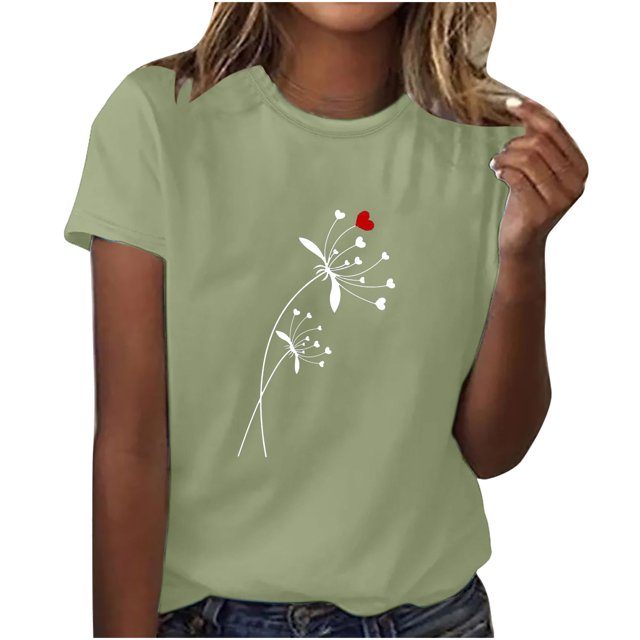 yievot Chemises pour Femmes Mode Manches Courtes Col Rond Impression de la Saint-Valentin Chandail Décontracté T-Shirt Hauts Chemise
