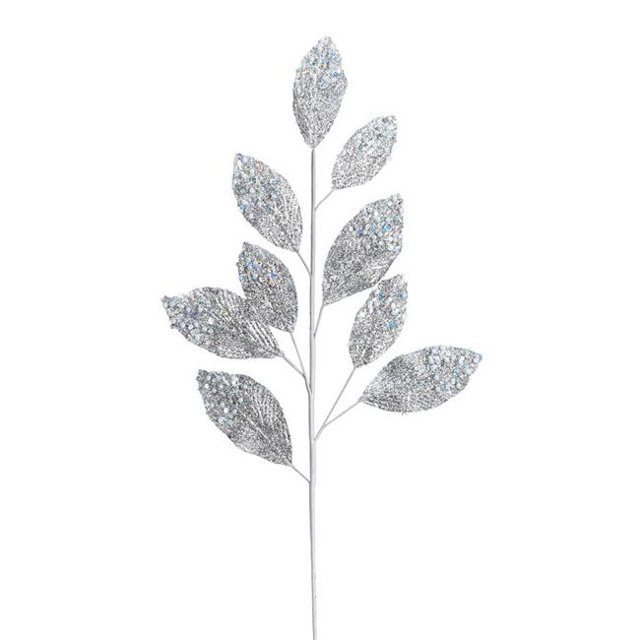 Vickerman QG191807 29 in. Silver Glitter Leaf Spray - 6 per Bag