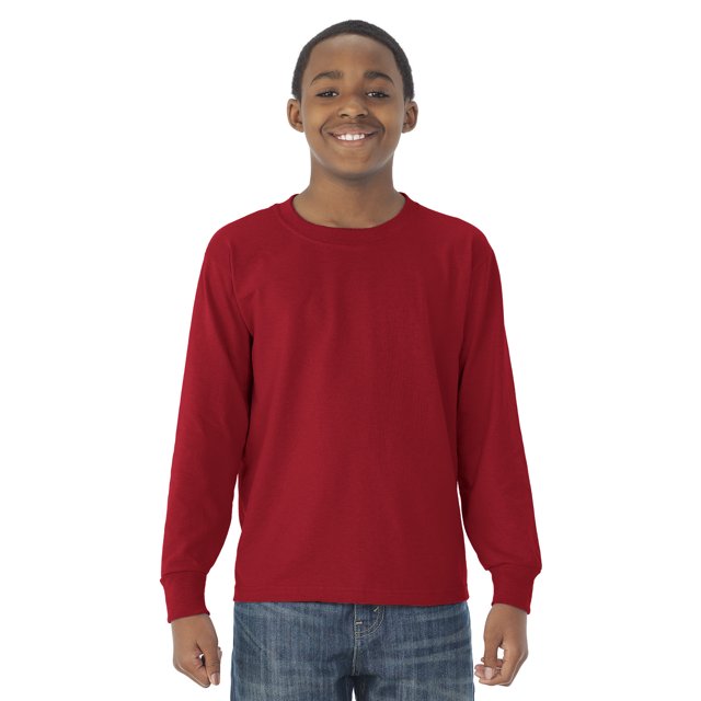 Jerzees Youth DRI-POWER Active Long Sleeve Crew T-Shirt, M, True Red