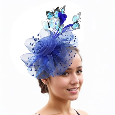 Fgnfyis Feather Headband for Women Elegant Mesh Party Hat for Special Events and Performances Blue