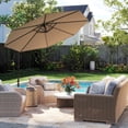 thumbnail image 2 of Costway 10' Hanging Umbrella Patio Sun Shade Offset Garden Market W/ T Cross Base Tan, 2 of 10