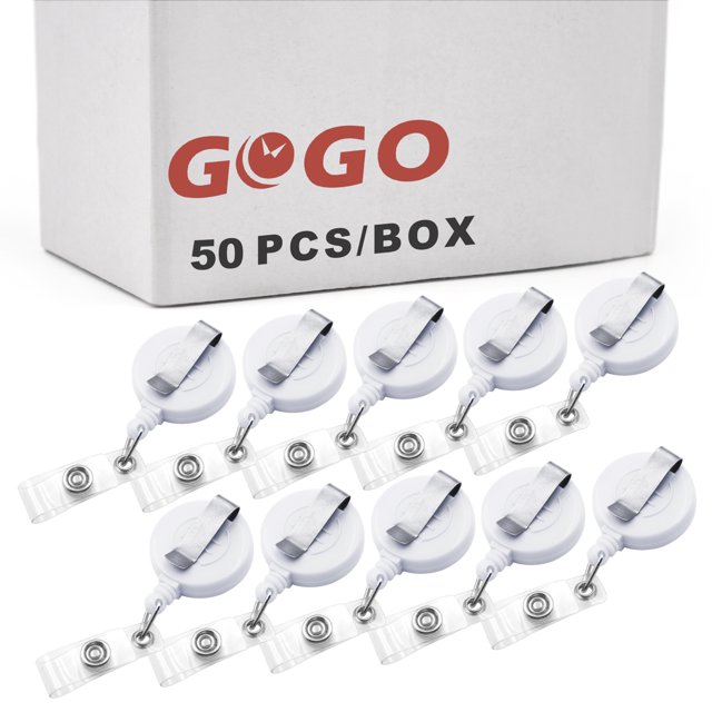 GOGO 50 Pcs Moulinet Rétractable pour Badge Porte-Étiquette de Nom Pince de Clé Moulinet-Blanc Uni-50 Pcs