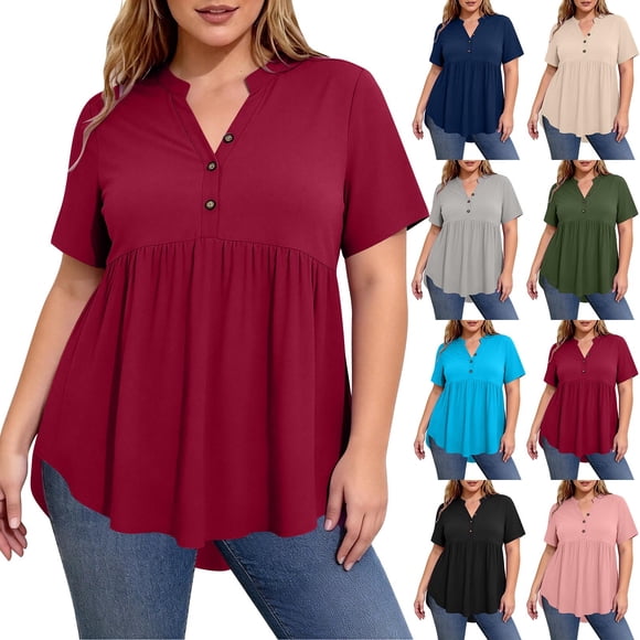 Jacenvly Hauts pour Femmes Liquidation Hauts pour Femmes Grande Taille Couleur Unie Décontracté Haut Boutonné Hauts pour Femmes en Liquidation