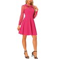 thumbnail image 4 of INSPIRE CHIC Robe de Soirée Rétro pour Femme à Col Plat, Manches Lanterne en Maille Transparente, Coupe Ajustée et Évasée, Rose Vif G, 4 of 5