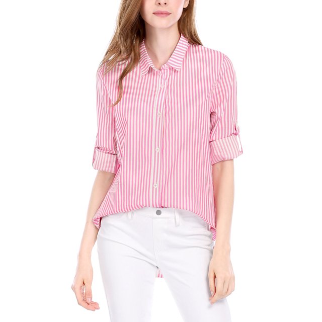 INSPIRE CHIC Chemises à Col à Revers pour Femmes, Boutonnées, Manches Longues Retroussables, m Rose