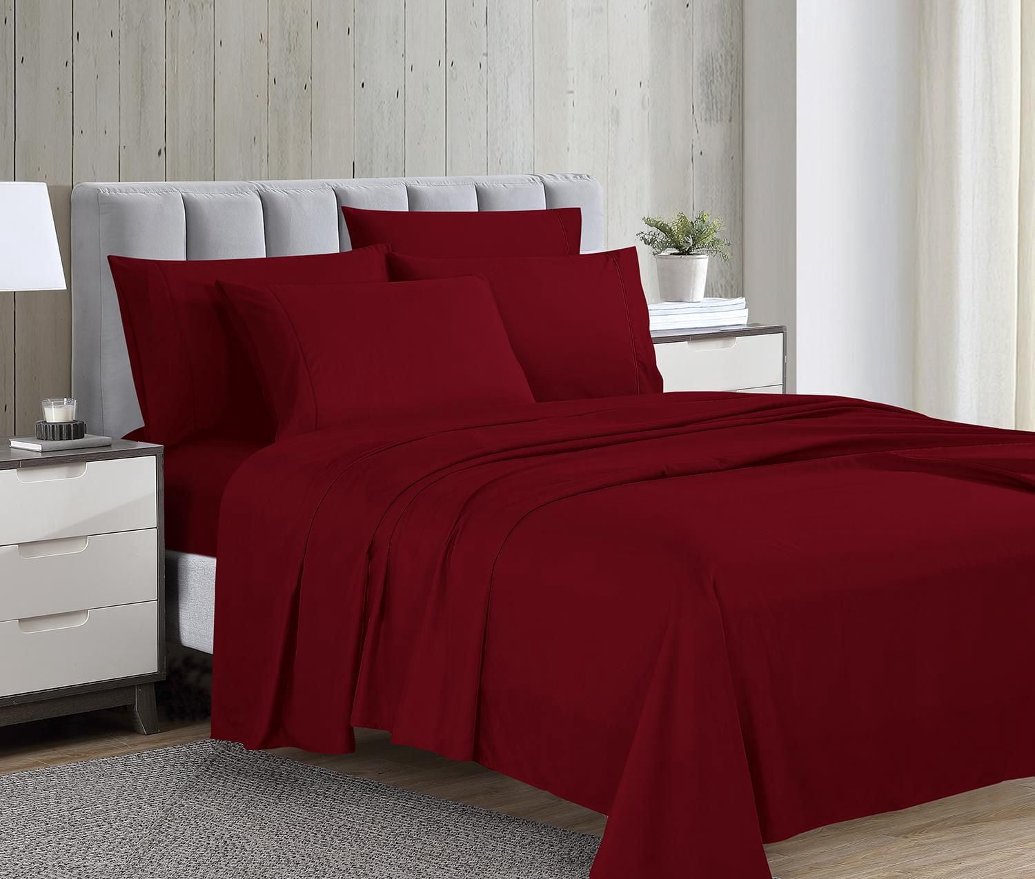 Swift Home Luxury 6-Piece Sheet Set with Extra Pillow Case, King, Burgundy