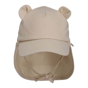 CaliKids Chapeau Boule en Coton Biologique avec Rabat - Beige Crème (L, 18-36 Mois)