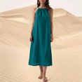 thumbnail image 2 of Kaemgyyd Robes à Col Licou pour Femmes Été Sans Manches Robe d'Été Décontractée Plage Vacances Fluide Boho Robe Midi avec Poches, 2 of 7