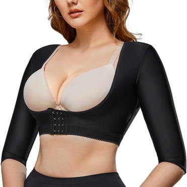 APPIE Women Upper Arm Shaper Body Compression Sleeves Post Surgical Slimmer Humpback Posture Corrector Tops Shapewear (Black Small)