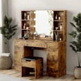 thumbnail image 2 of AKDSteel Coiffeuse de Style Farmhouse 56 Pouces – Miroir Éclairé, Station de Recharge, Luminosité Réglable, Étagères de Rangement, Table de Maquillage pour Femmes et Filles, 2 of 8