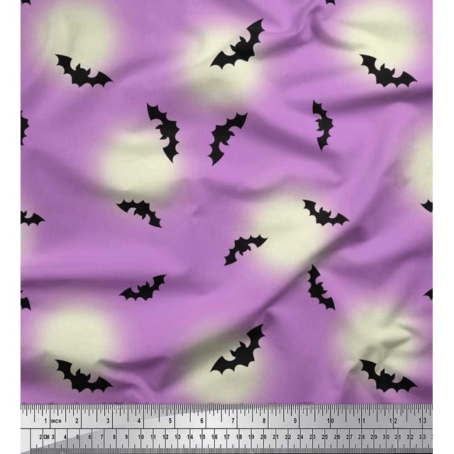 Soimoi Rayon Fabric Moon & Bat Halloween Fabric Prints by Yard 56 Inch Wide