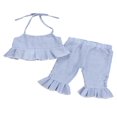 thumbnail image 1 of UK Kids Baby Girl Summer Clothes Stripe Ruffle Tops Flared Pants 2PCS Outfit Set Blue 1-2 Years, 1 of 6
