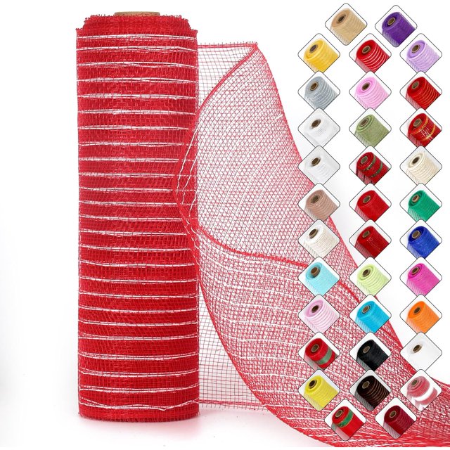 Mesh Ribbon for Wreaths 10 Inch x 30 Foot Wreath Mesh Rolls with Shiny Metallic Foil for Easter Christmas Party Wedding Home Decor DIY Craft Projects and Gift Wrapping