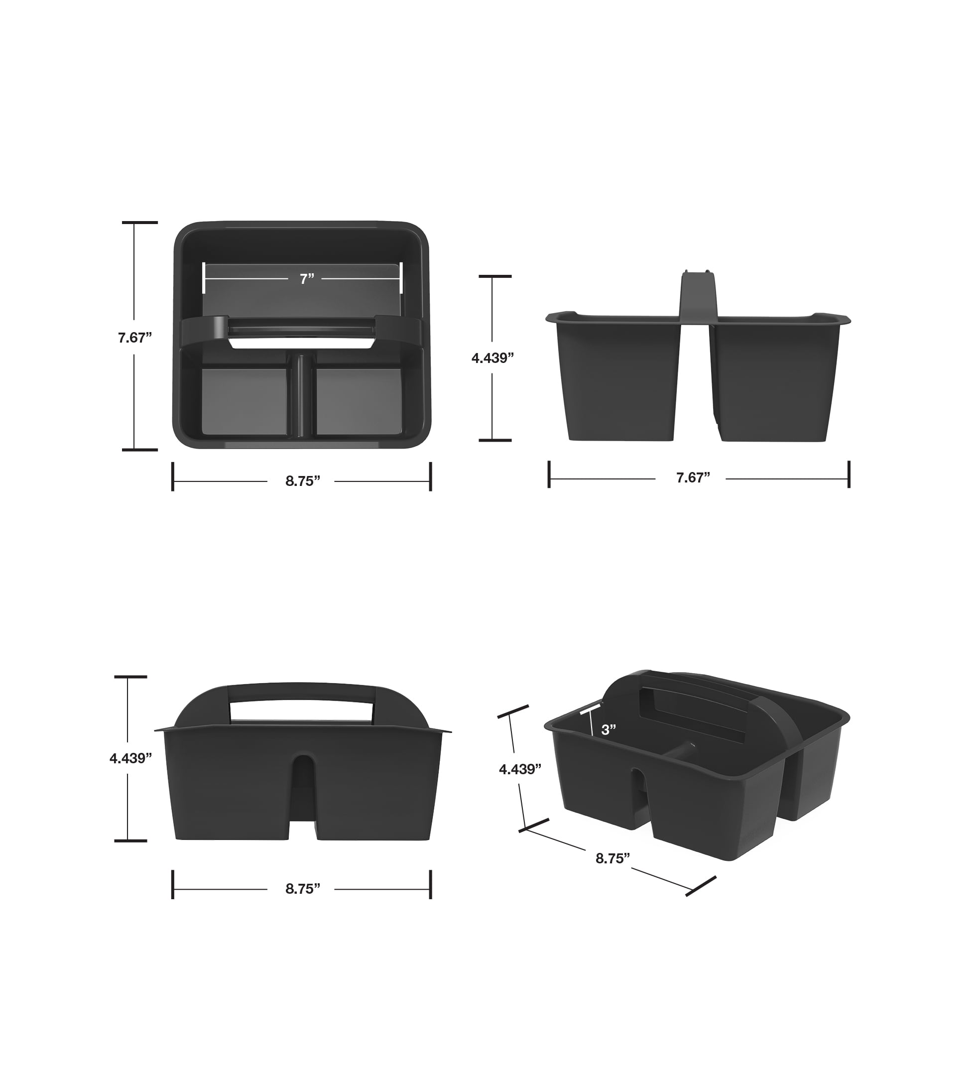 Storex Small Plastic Caddy, Rectangular Desktop Craft and Hobby Organizer, 8.75’’ x 7.67’’ x 4.44’’, Black