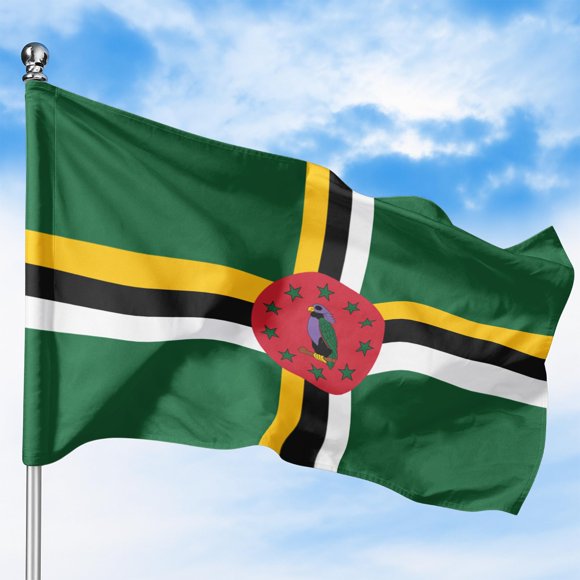 Dominica Outdoor Flag (5x8ft) by DreamController - Durable, Fade-Resistant Polyester, Double-Stitched, Brass Grommets - HD Printed Caribbean Flag - Made in USA