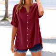 thumbnail image 3 of Womens Summer Tops Trendy Clearance Summer Linen Work Tops for Women Trendy Plus Size V Neck Button down Boho Clothes Spring Tops for Women 2025 New Red L, 3 of 4