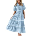 thumbnail image 3 of Yuyuzo Robe pour Femmes à Manches Courtes Bouffantes avec Boutons, Ceinture, Volants, Robe Longue Maxi Fluide, 3 of 7