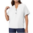 thumbnail image 1 of Yuyuzo Womens Tops Short Sleeve Shirts Button up V Neck T Shirts Solid Color Loose Fitted Blouses, 1 of 6