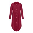 thumbnail image 3 of Pompotops Robe Chemise à Cordon à Simple Boutonnage en Coton Lin pour Femmes, 3 of 8