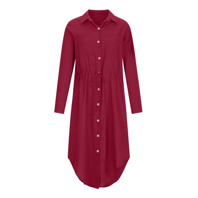 Pisexur Robes d'Été pour Femmes en Coton et Lin à Boutons, Robe Chemise à Manches Courtes, Cordon de Serrage, Col en V, Couleur Unie, Robe Formelle Décontractée, Contrôle du Ventre, Robe Soleil Fluide, Grande Taille P-5TG